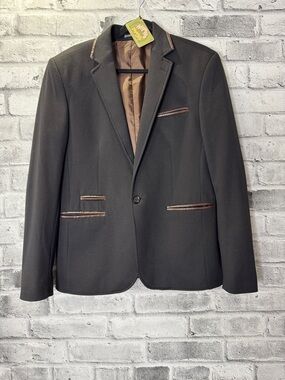 Jeel Jeans Men's Black Blazer with Brown Trim - Classic Single-Button Blazer